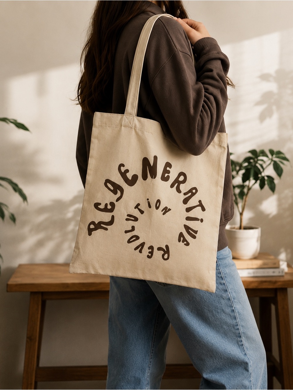 NEW Christy Dawn Regenerative Revolution Canvas Tote Bag Cream Brown
